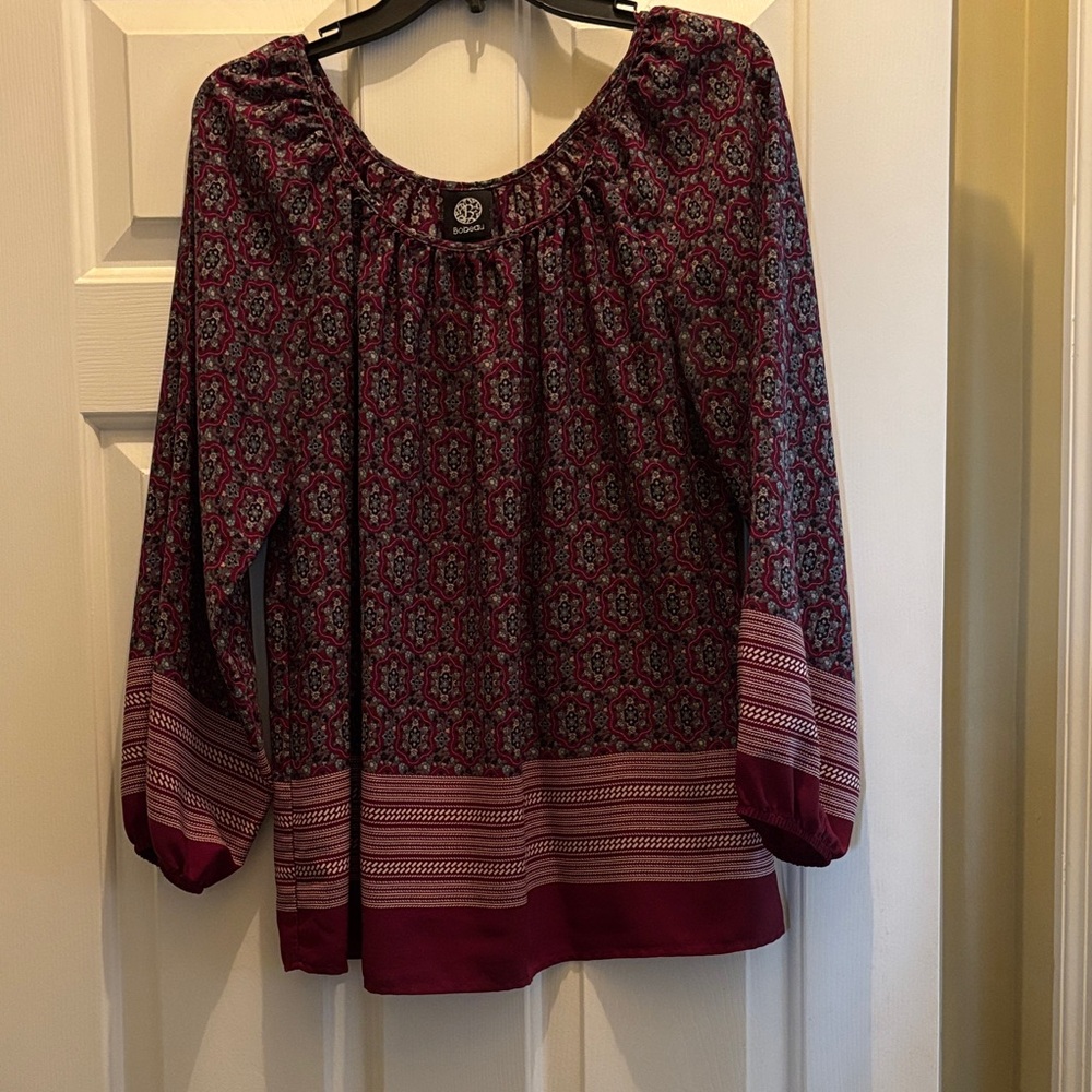Bobeau Burgundy Patterned Blouse